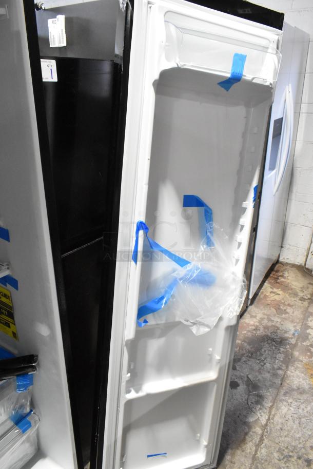Brand new Frigidaire FRSS2623ABC French Door refrigerator, scratch and dent, with freezer drawer, ice/water dispenser.