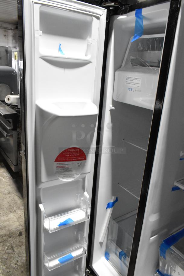 Brand new 2025 Frigidaire FRSS2623ABC French door fridge, scratch & dent, with freezer drawer, ice/water dispenser. 115V, 1 Phase.