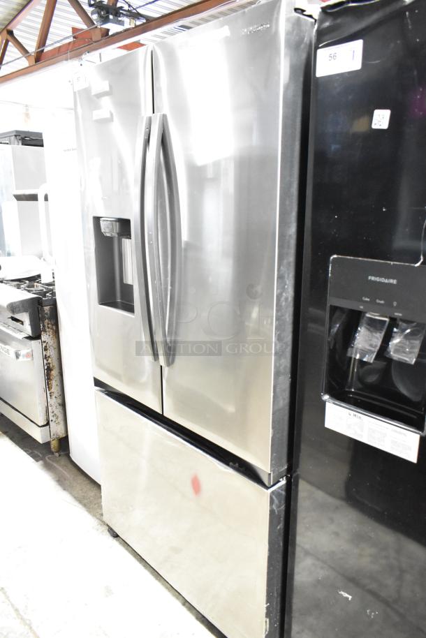 Brand new, 2023 Samsung RF32CG5400SR French Door refrigerator with a freezer drawer, ice/water dispenser; scratch and dent.