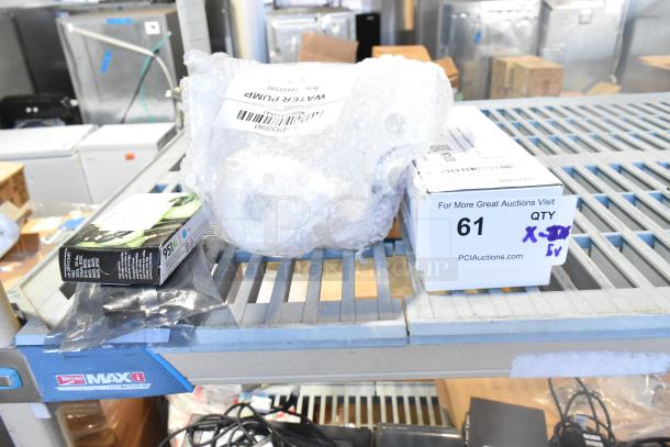 Five assorted auction items including Estella Caffe heating block, Avantco Ice water pump, HP 951 ink cartridges.