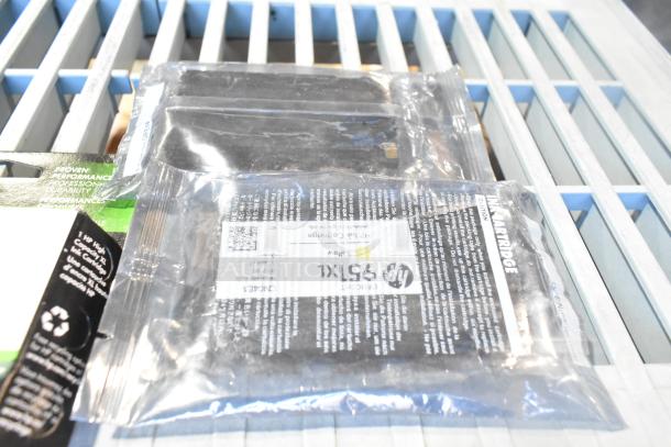 5 items including Estella Caffe 236PMSP1 heating block, Avantco Ice 19495590 water pump, HP 951 cyan and yellow ink.