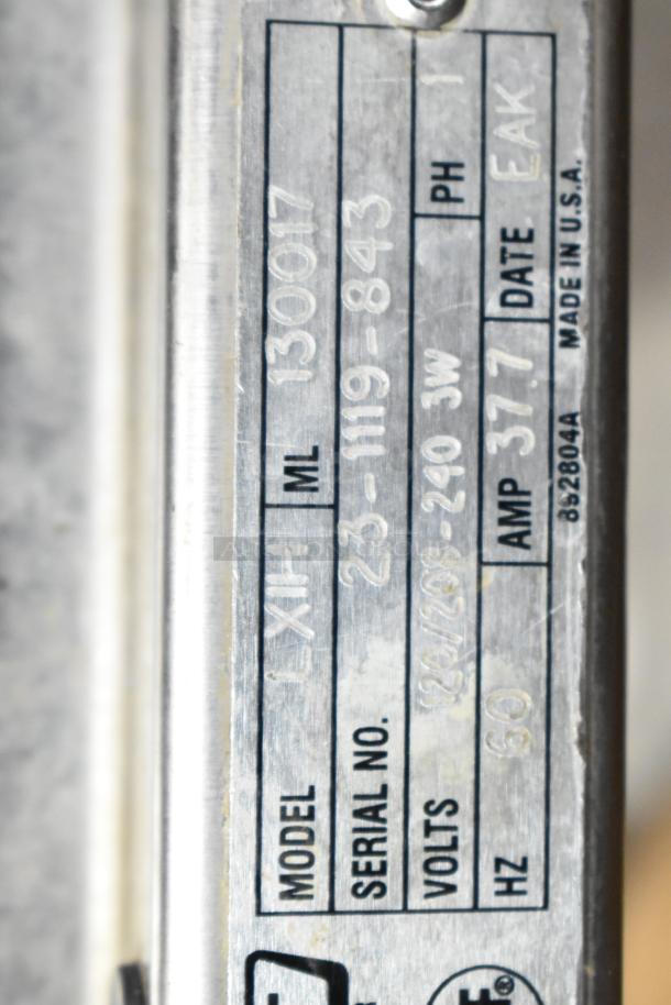 Hobart LXIH Commercial Undercounter Dishwasher, 120/208-240 Volts, 1 Phase, with identification plate showing model and serial number.