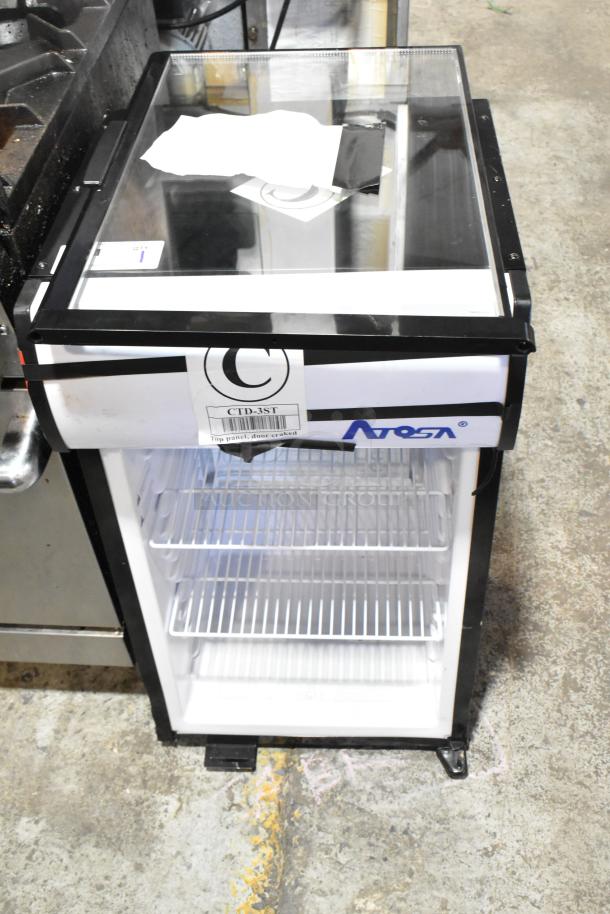 Atosa CTD-3ST Commercial Mini Cooler Merchandiser, single door, 115V, damaged top panel and door.