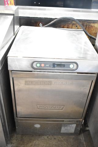 Hobart LX30H commercial undercounter dishwasher, stainless steel, 120/208V, 1 phase, visible wear, with control panel.