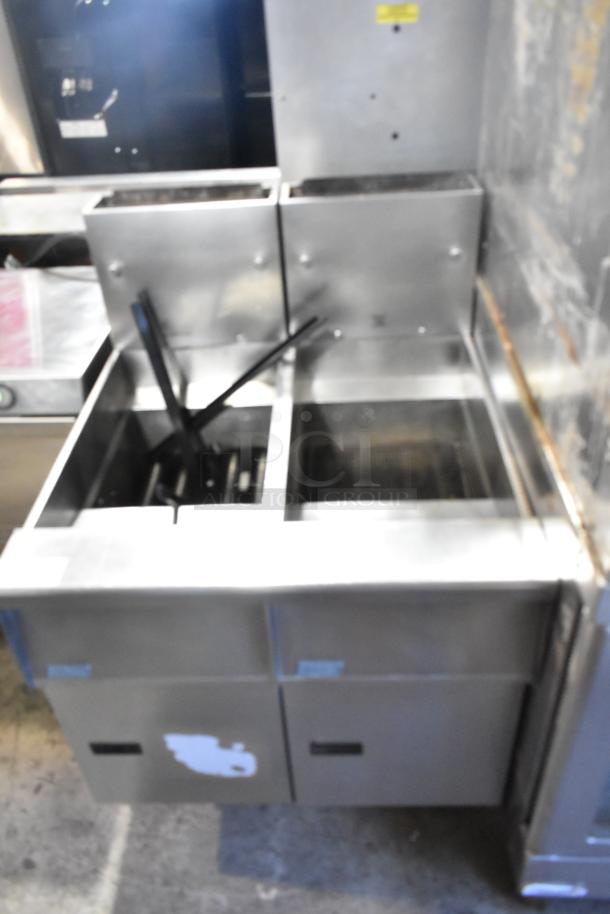 Pitco Frialator SR14-S commercial natural gas 2-bay deep fryer, 110,000 BTU, stainless steel, used condition.