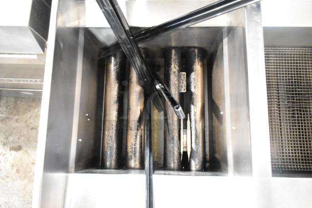 Pitco Frialator SR14-S 2 bay deep fat fryer, natural gas, 110,000 BTU, stainless steel, good condition.