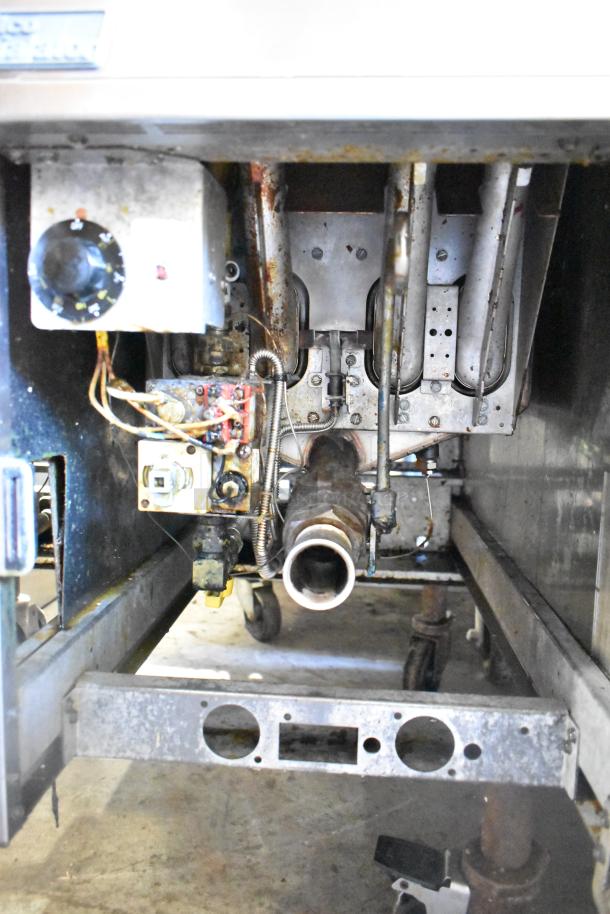 Pitco Frialator SR14-S commercial natural gas 2-bay fryer, 110,000 BTU, visible internal components, fair condition.