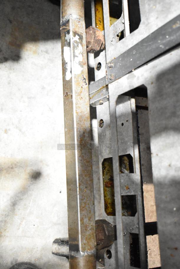 Pitco Frialator SR14-S 2 Bay Deep Fryer, natural gas, 110,000 BTU, showing rust and wear, structural detail visible.