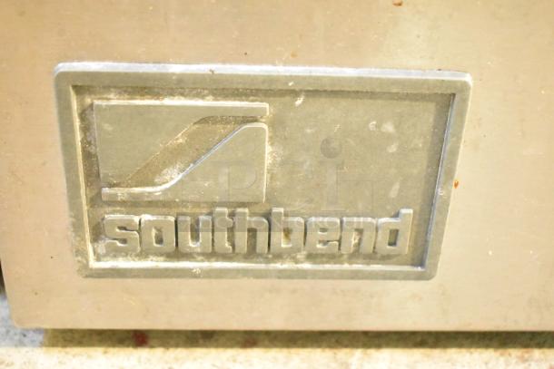 Southbend logo on a commercial convection oven. Gas-powered with view-through door and thermostatic controls.