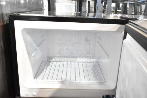Vissani HVDR45PS cooler with freezer, white interior, 115 volts, 1 phase, open door, showing spacious compartment.