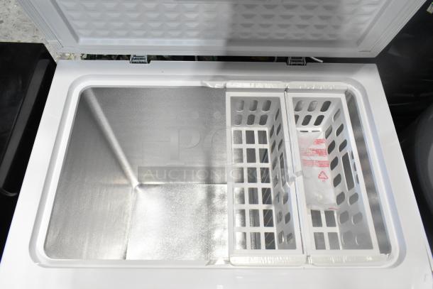 2025 Vissani HMCF7W5 chest freezer, 115 volts, 1 phase, open view showing interior baskets, excellent condition.