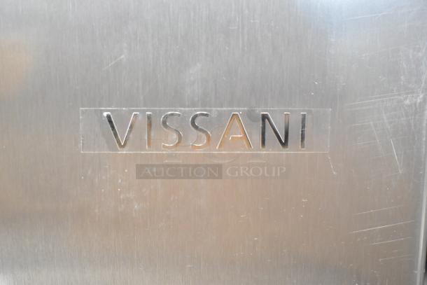 Vissani HVAR43GSE mini cooler, stainless steel finish. Logo displayed. 115 volts, 1-phase. Model in good condition.