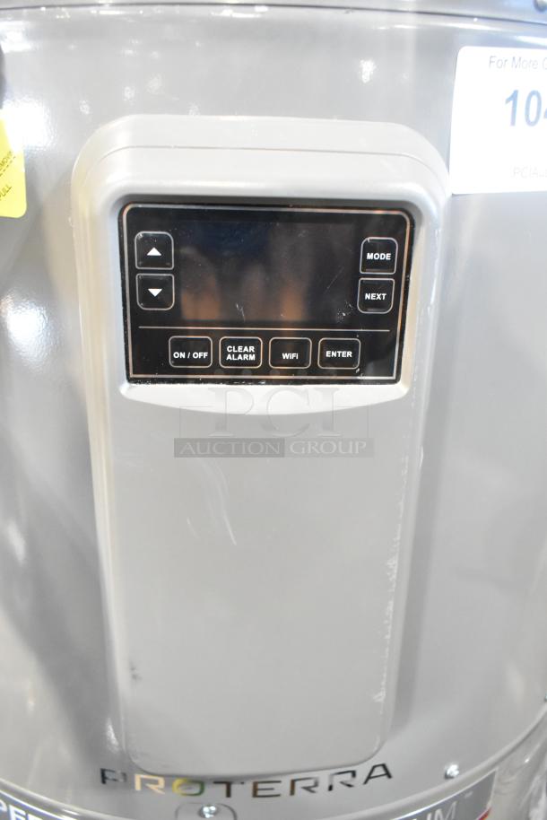 Rheem hot water heater, 208/240 volts, ProTerra model. Features control panel with mode, WiFi, and alarm settings.