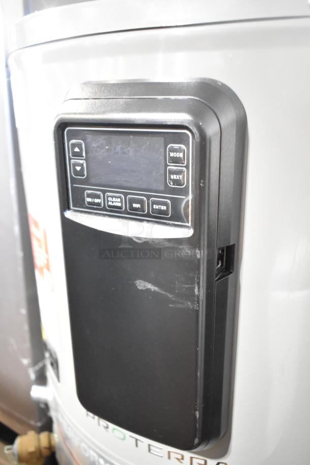 Rheem hot water heater in new condition, featuring a digital control panel with mode, WiFi, and enter buttons.