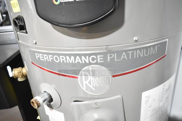 Rheem COC1I8V Hot Water Heater, 208/240 Volts, labeled "Performance Platinum," features brass connections.