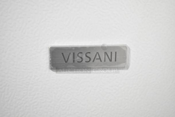 Vissani logo on 2025 MDTF14WH5 scratch and dent cooler. Model includes freezer, 115 volts, 1 phase. Brand new condition.