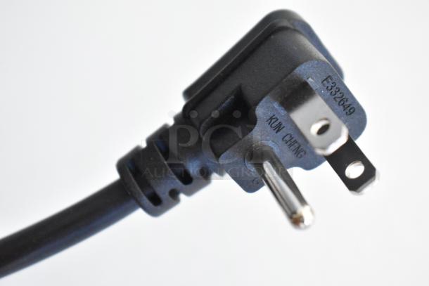 Black three-prong plug for the Vissani MDBF18SS Reach In Cooler, labeled "Kun Ching E332649."