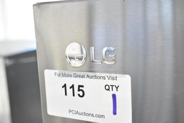 Brand new LG LRFXC2606S/00 French door fridge, drawer freezer, ice/water dispenser, scratch and dent. Label shows lot info.