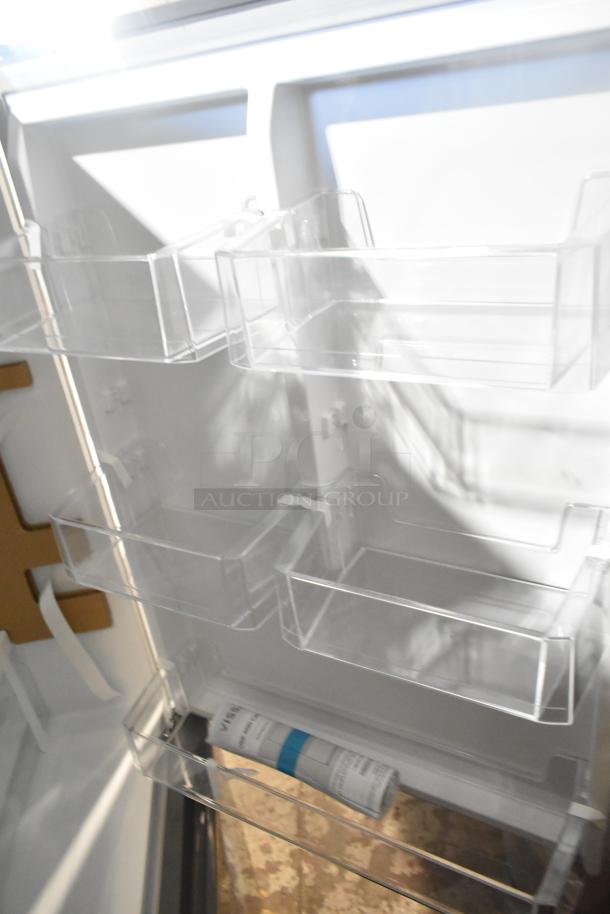 Brand new Vissani MDBF18SS cooler. Interior view with transparent shelves. Includes manual. 115 Volts, 1 Phase.