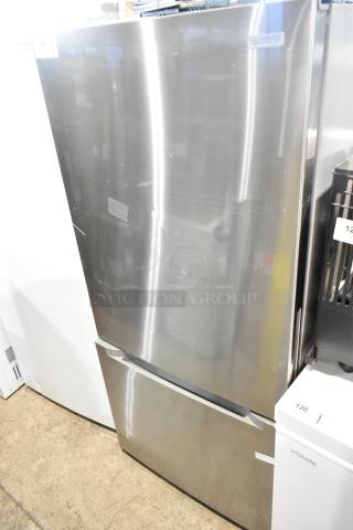 Vissani MDBF18SS reach-in cooler with freezer drawer, stainless steel, 115V, 1 phase, minor scratches visible.