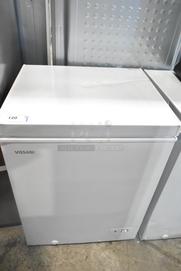 Brand new Vissani HMCF5W5 5.0 cu. ft. chest freezer, manual defrost, minor scratches, 115 volts, 1 phase.