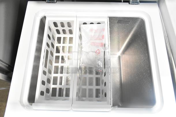 Brand new Vissani HMCF5W5 chest freezer, 5.0 cu. ft., manual defrost, 115 volts, with interior baskets.