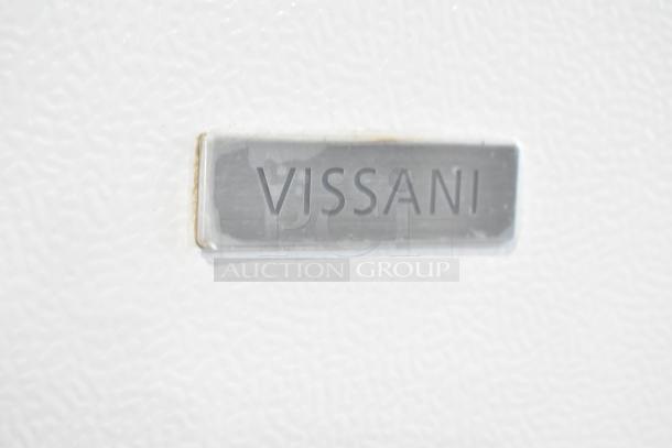 Vissani logo on 2024 MDTF18WHR Reach In Cooler with Freezer, 115V, scratch-dent condition.