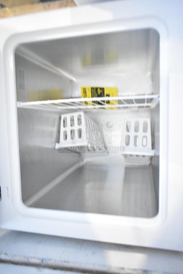 Brand new 2024 Vissani HMCF5W5 chest freezer, 5.0 cu. ft., manual defrost, minor scratches, 115V, Magic Chef model.