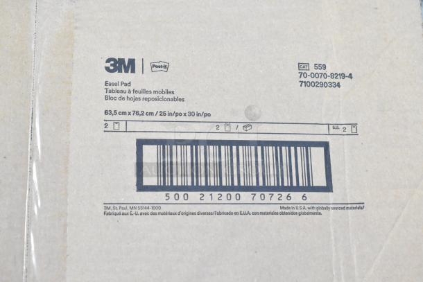 Box of 3M Easel Pad, 25x30 inches, new condition, minor scratches. Includes barcode, product details, and dimensions.
