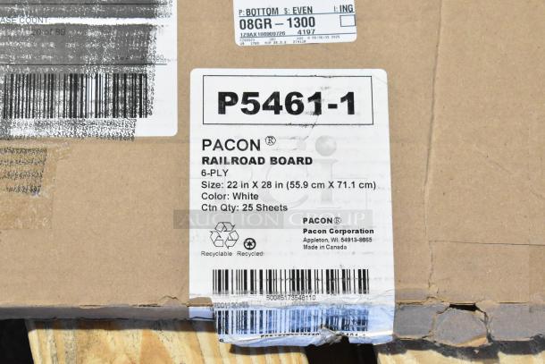 Box of Pacon Railroad Board, 6-ply, 22x28 inches, white, 25 sheets. Label indicates recyclable and made in Canada.