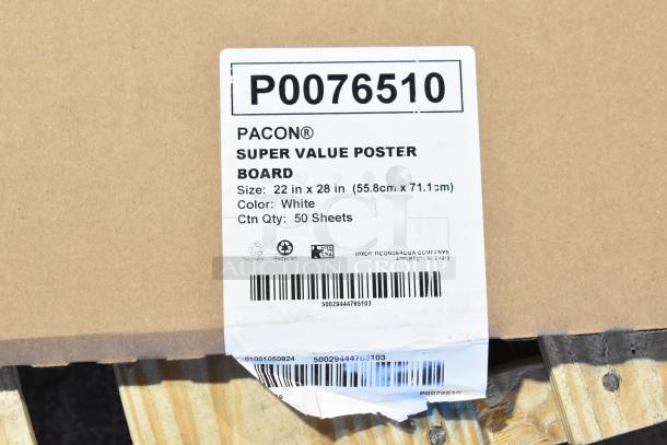 9 new scratch and dent boxes; Pacon Super Value Poster Board; 22x28 inches, white, 50 sheets per box.