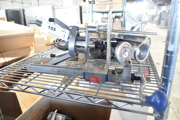 Edlund Commercial Can Opener with mount, metal, in good condition, features tag "155" indicating auction lot.