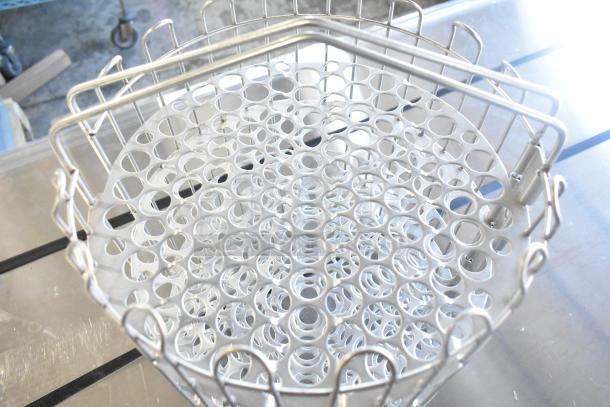 Brand new metal rack with scratch and dent. Features perforated metal surface, sturdy wire sides. Ideal for storage.