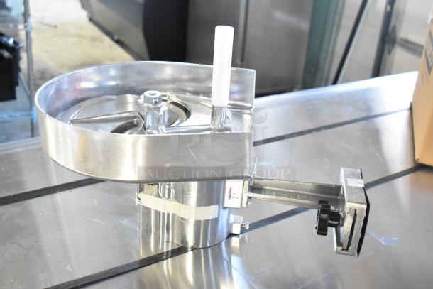 Brand new Nemco 55200AN Vegetable Slicer, stainless steel, slightly scratched and dented, clamp-on design.