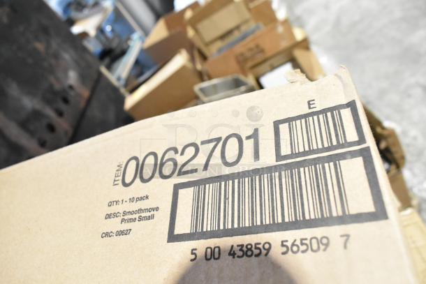 47 brand new scratch and dent boxes, item 0062701, labeled Smoothmove Prime Small, barcode visible.