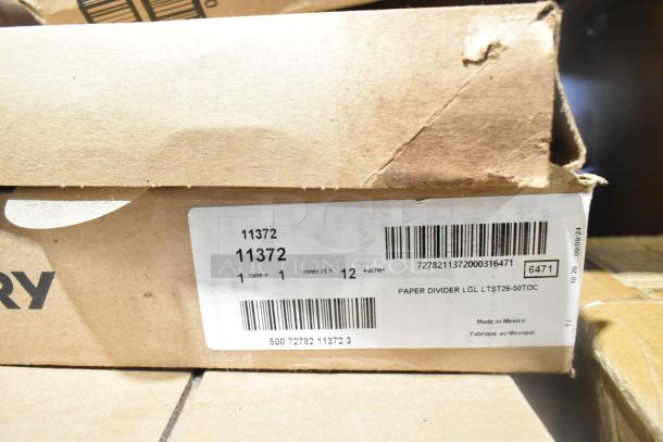 Cardboard box with label showing "11372" Paper Divider, 1 case of 12, barcode, made in Mexico. Scratch and dent condition.