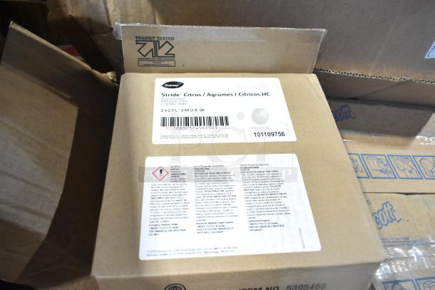 Box of Diversey Stride Citrus Cleaner, 2x2.5L, new. Visible label with product and safety details.