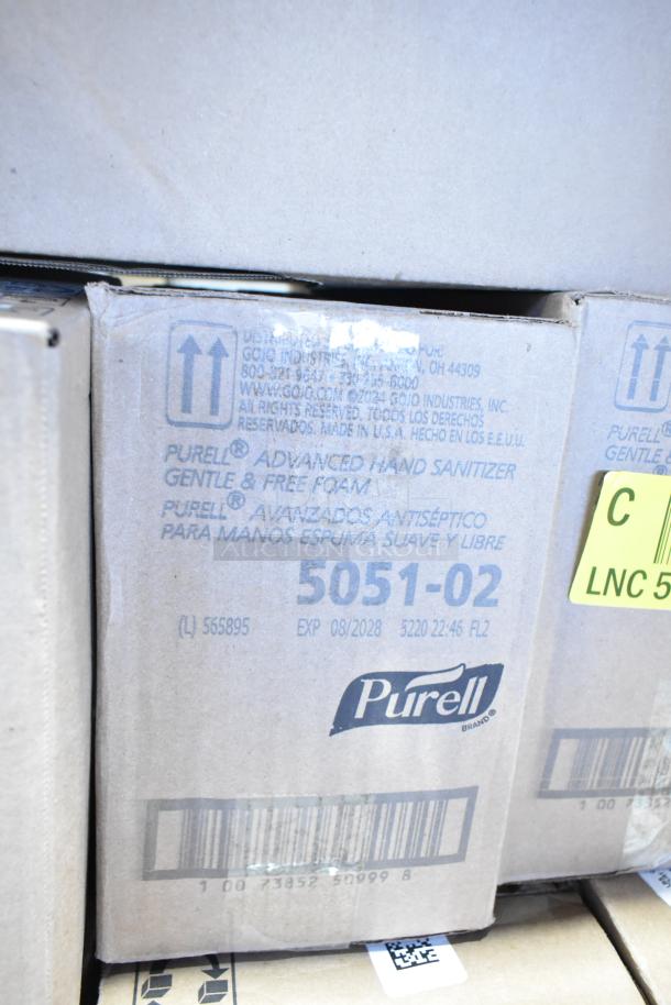 Cardboard box labeled Purell 5051-02 Advanced Hand Sanitizer. New, with barcode and August 2028 expiration.