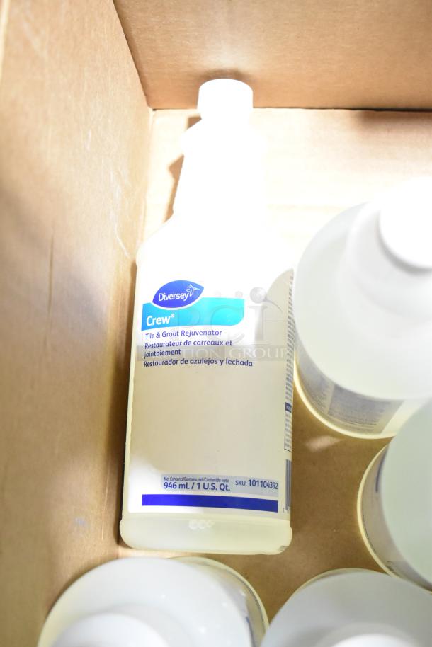 31 new Diversey Crew Tile and Grout Rejuvenator bottles, 946mL each, shown in a box. SKU 101104392, unused condition.