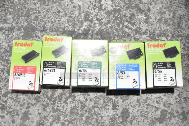 Trodat ink cartridges, red, black, green, and blue in packaging. Condition: Scratch and Dent. Includes 98 new items.