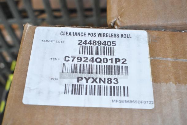 Cardboard box labeled "Clearance POS Wireless Roll," Item# C7924Q01P2, Target Lot# 24489405, PO# PYXN83. New condition.