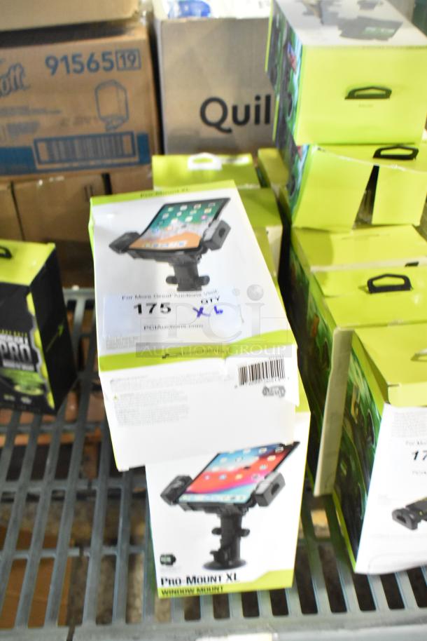 6 Bracketron Pro Mount XL Window Mounts, new with minor scratches, in original packaging. Ideal for secure phone mounting.