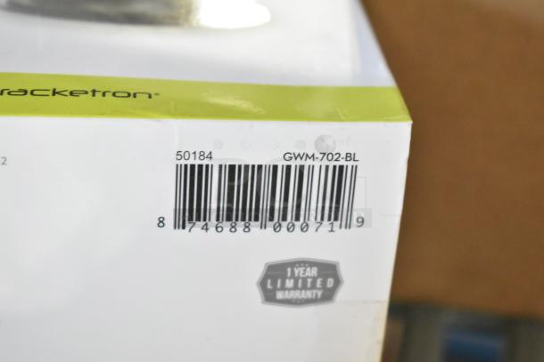 Bracketron Universal Pro Window Phone Mount box, model GWM-702-BL, with barcode and 1-year limited warranty badge.