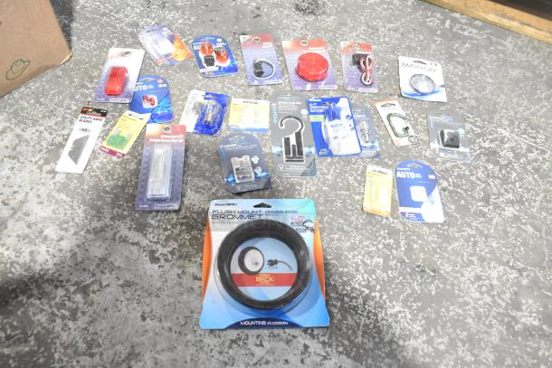 Brand new assorted items including flush mount grommet, bulbs, and lamps in packaging. Mixed conditions. 248 items total.