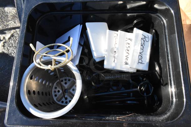 3-tier cart with commercial casters, includes a metal colander, and poly drop-in bins. Contains labels marked "Reserved."