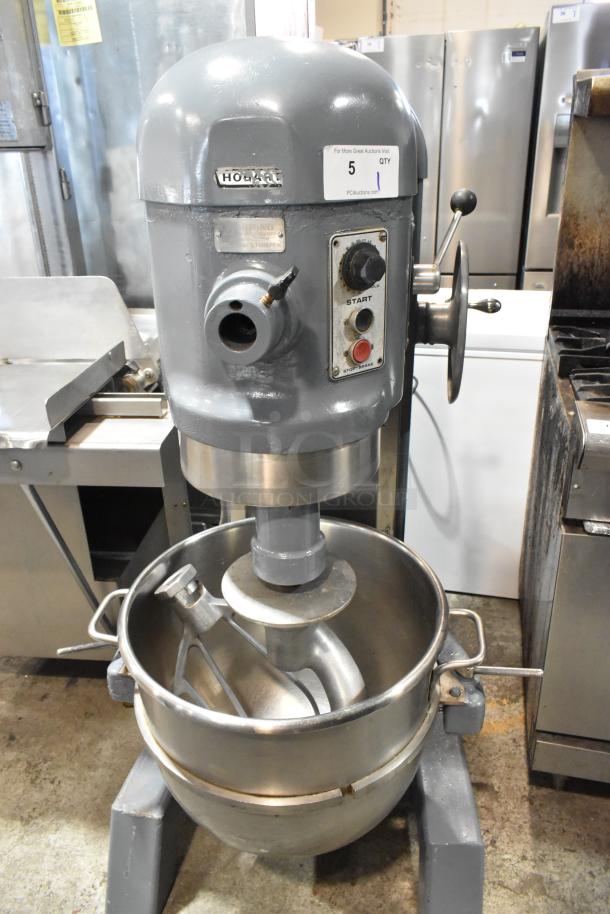 Hobart H 600T commercial 60-quart planetary dough mixer with bowl, hook, and paddle attachments. 200V, 3 phase.
