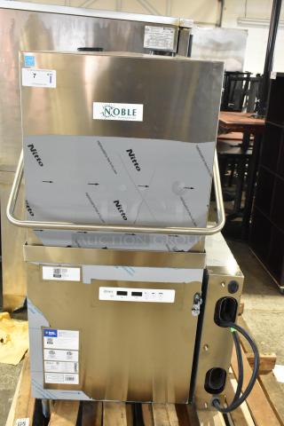 Brand new 2024 Noble 495NODTVL1 ventless high temp dishwasher, visible labels intact, in excellent condition.