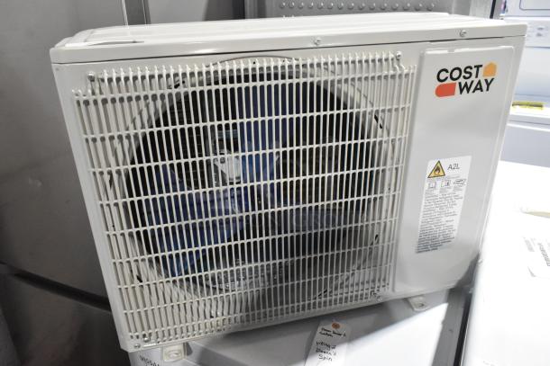 Costway FP10788US Split Type Air Conditioner, 208-230V, 1 Phase. Visible label with safety warnings and Costway branding.