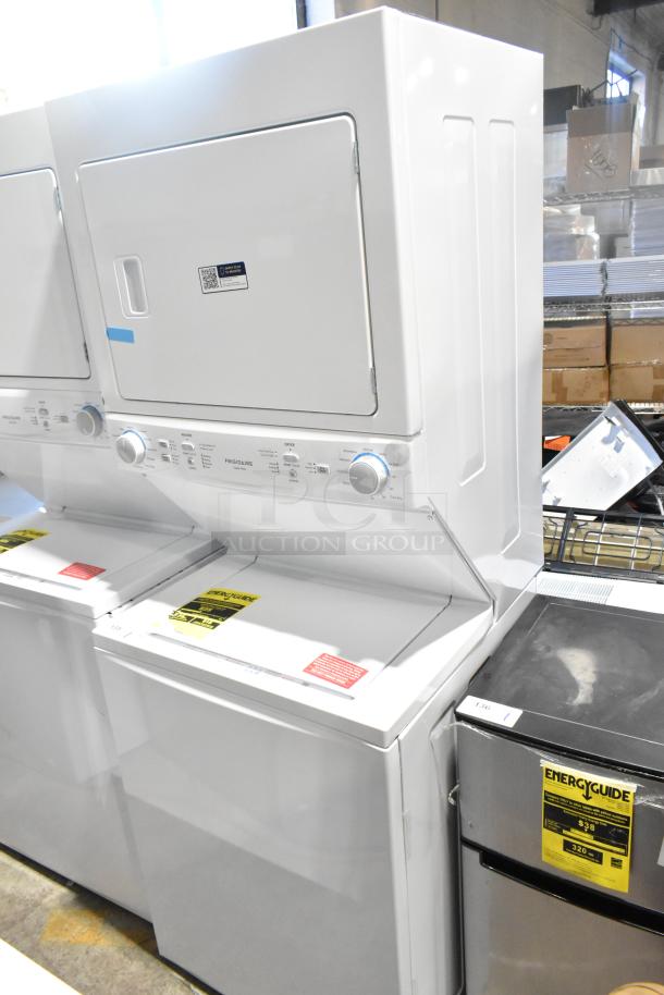 BRAND NEW 2025 Frigidaire FLCE7522AW stacked washer/dryer. Top load washer, front load dryer. Scratch and dent model.