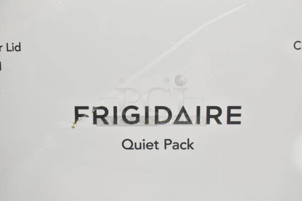 Alt Text: "Frigidaire Quiet Pack logo on 2025 FLCE7522AW washer-dryer. Brand new, scratch and dent model."